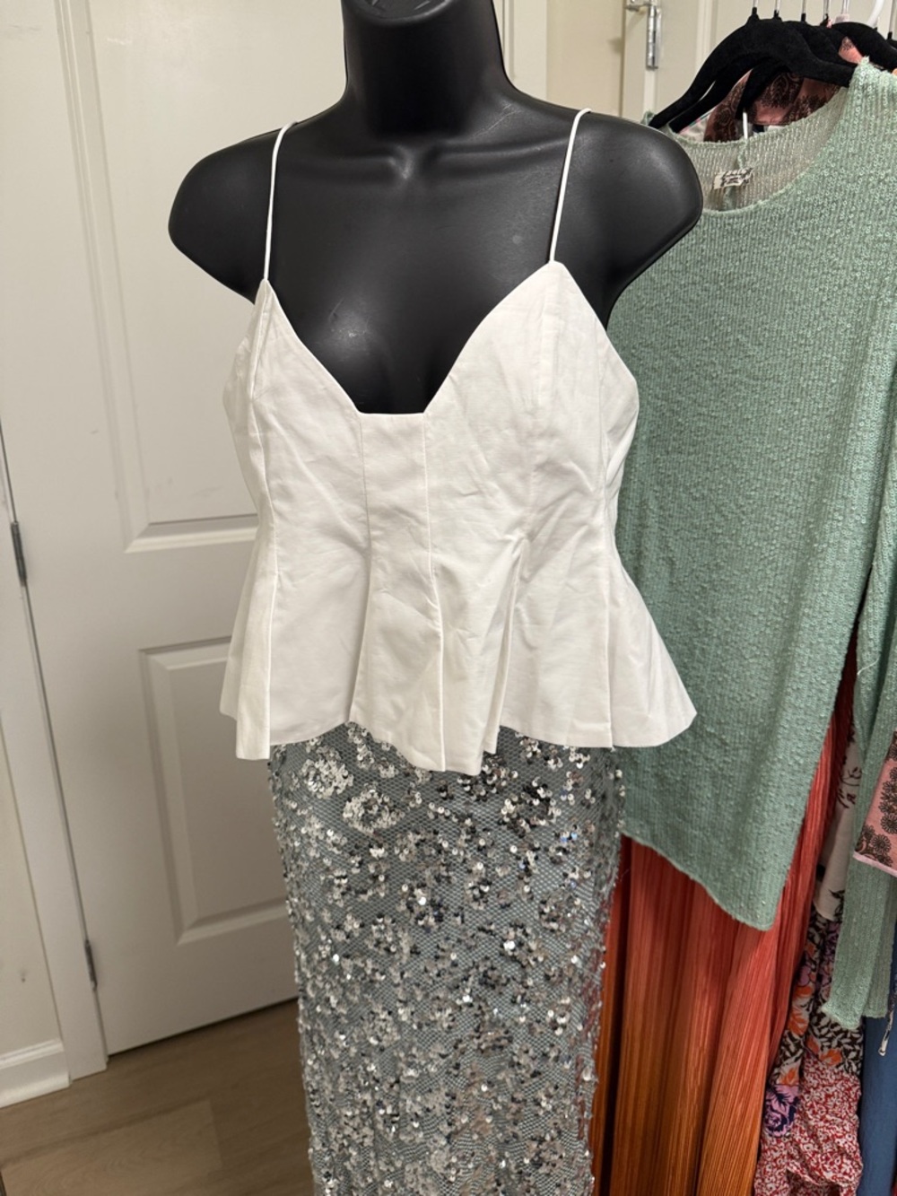 Zara White Spaghetti Strap cropped Peplum Top - Picture 11 of 16